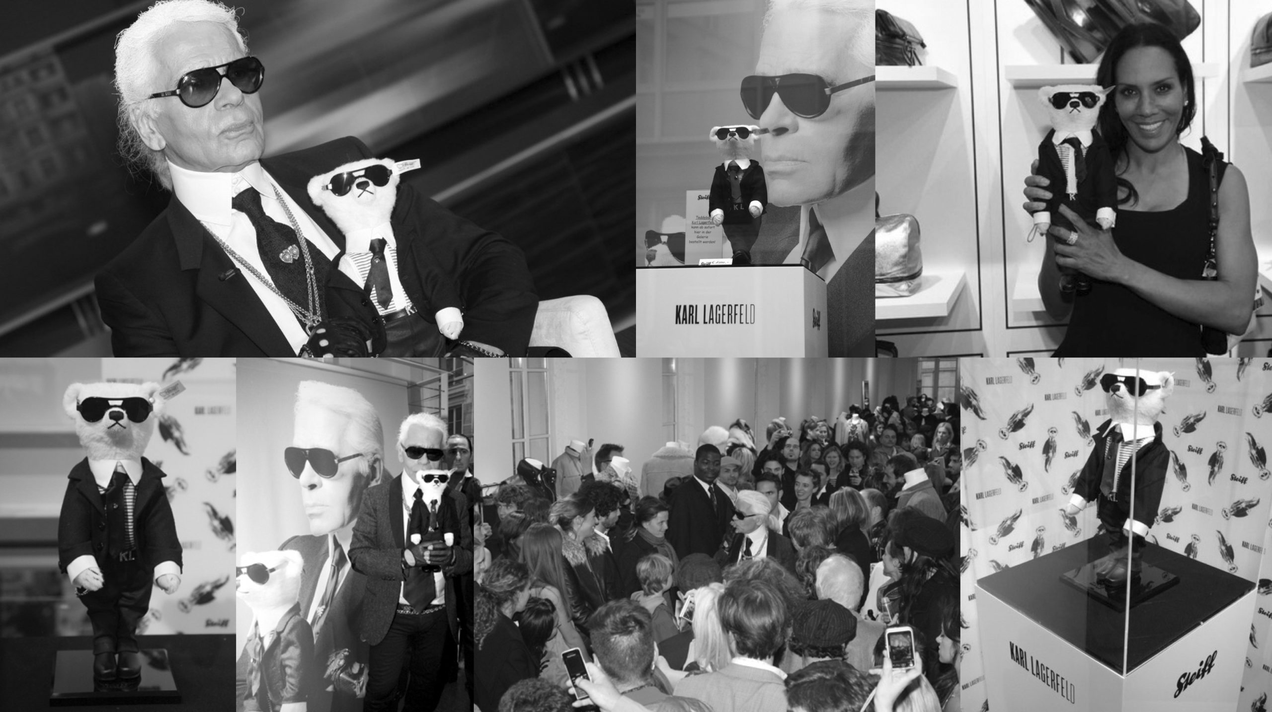 Bilder Collage vom Launch des Karl Lagerfeld Steiff Tieres für Steiff PR-Coup und Brand Positioning