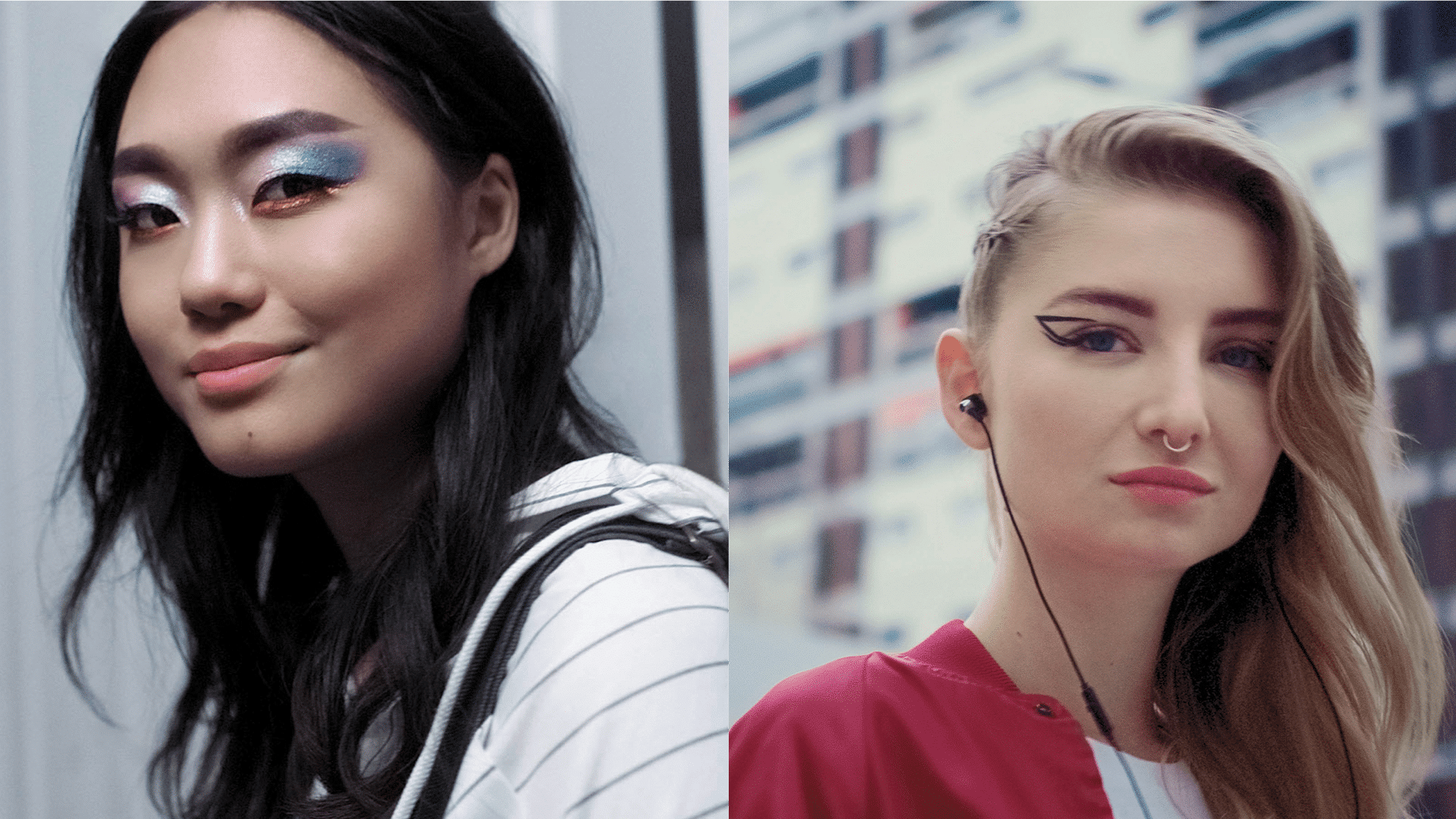Zwei stark geschminkte Frauen für die Manhattan 360 Grad Kampagne