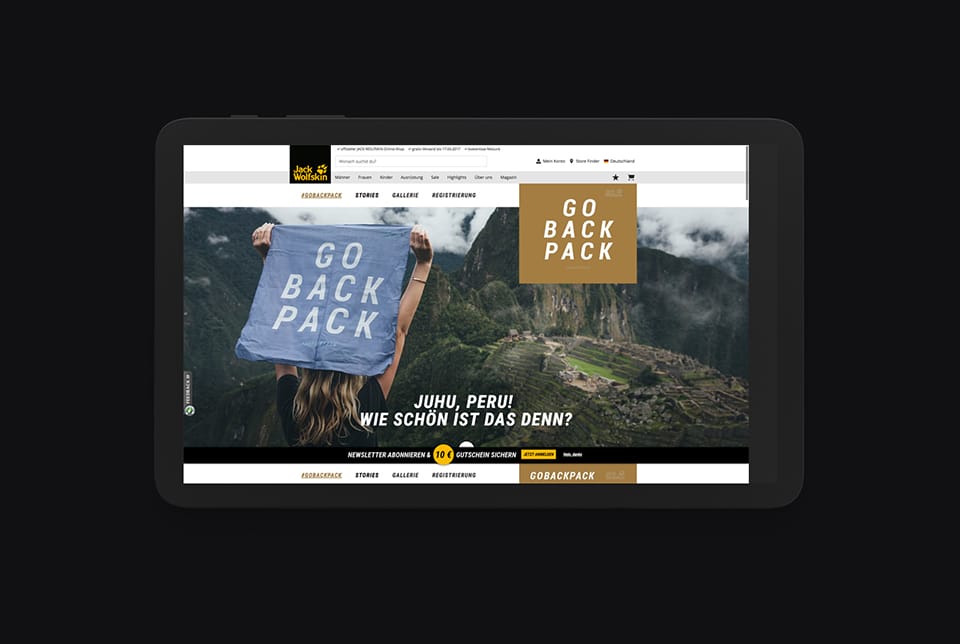 Jack Wolfskin Mockup für die #GOBACKPACK Kampagne