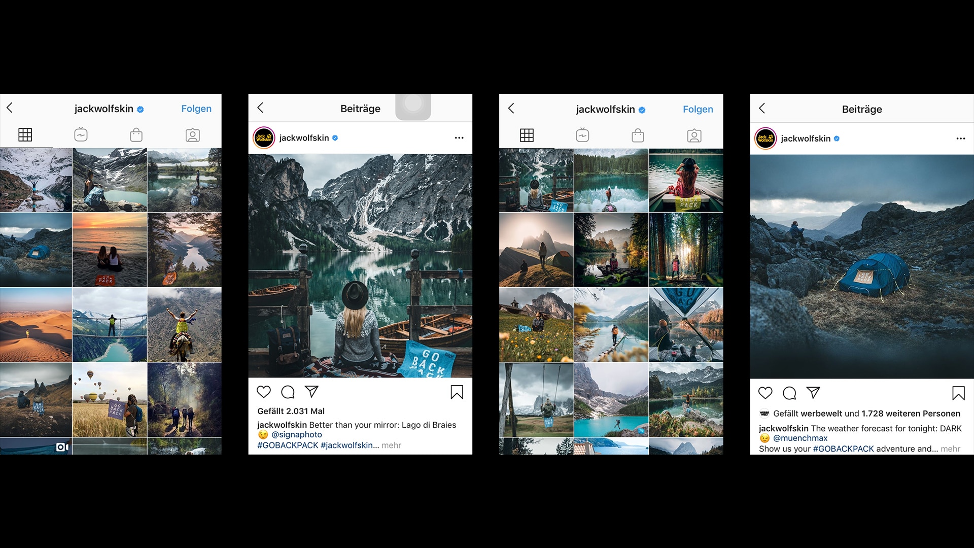 Jack Wolfskin Instagram Mockups für die #GOBACKPACK Kampagne