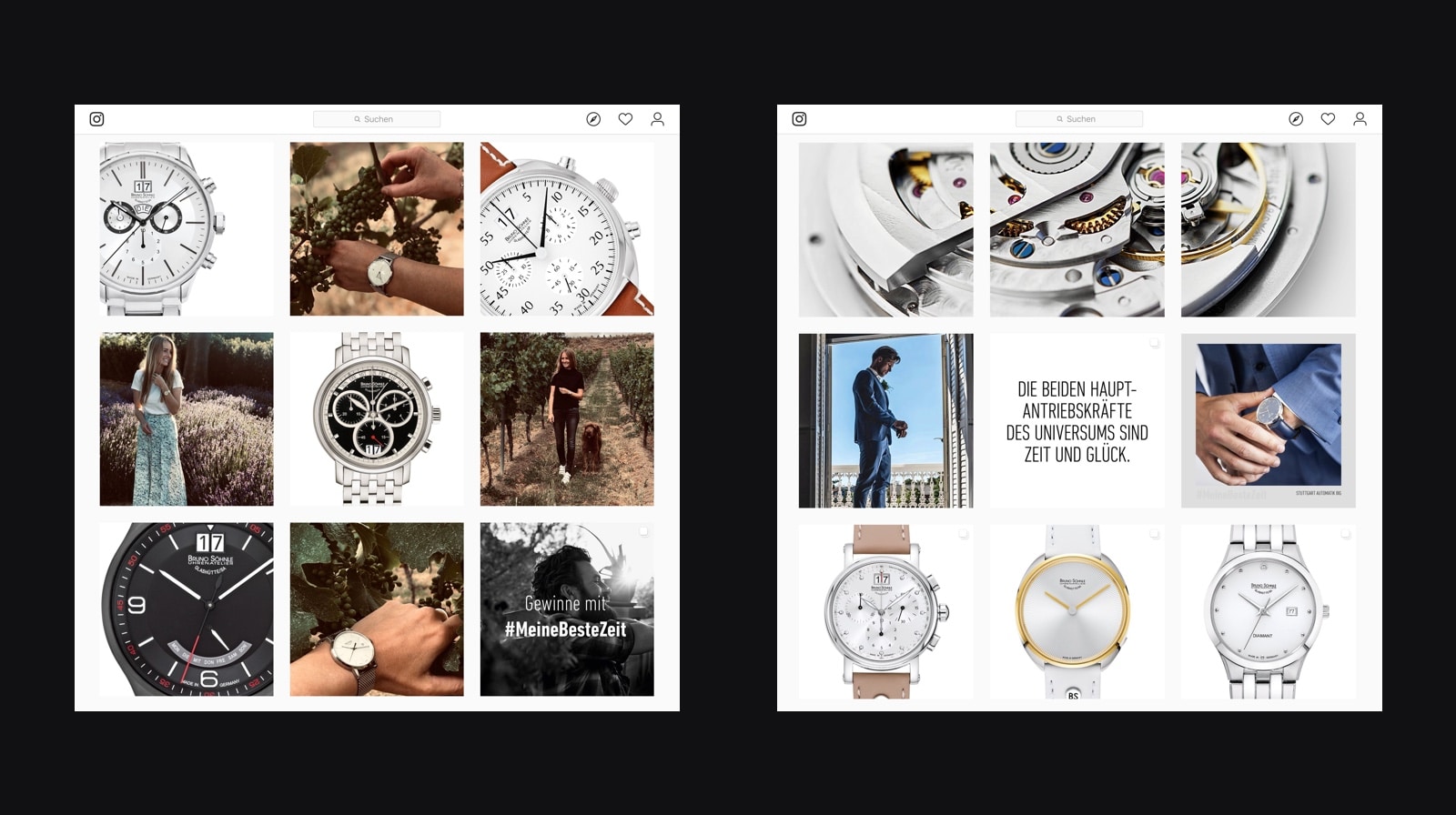Instagram Feed mit Uhren für eine Brand Relaunch Kampagne
