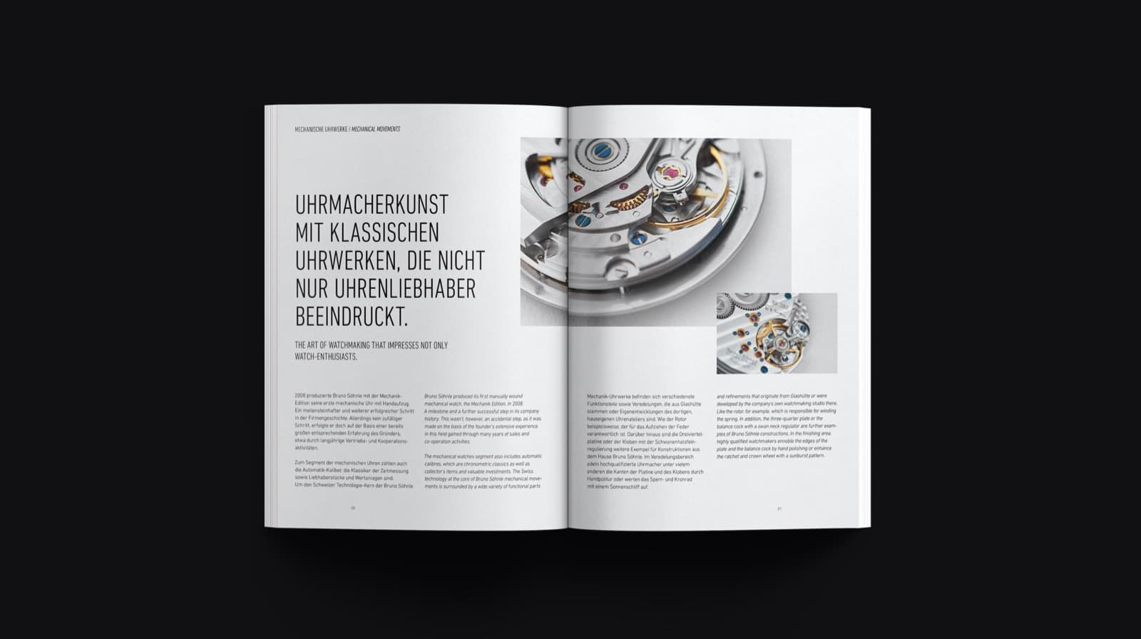 Magzin Artikel mit der Headline: Uhrenmacherkunst mit klassischen Uhrwerken, die nicht nur Uhrenliebhaber beeindruckt für eine Brand Relaunch Kampagne