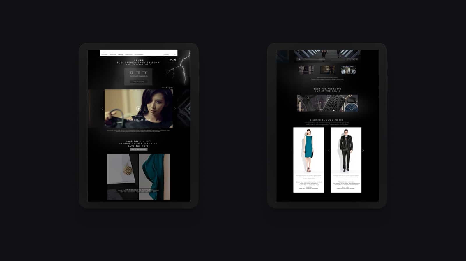 Zwei Tablet Mockups mit der Website von Boss für die rossmediale Kampagne von Hugo Boss