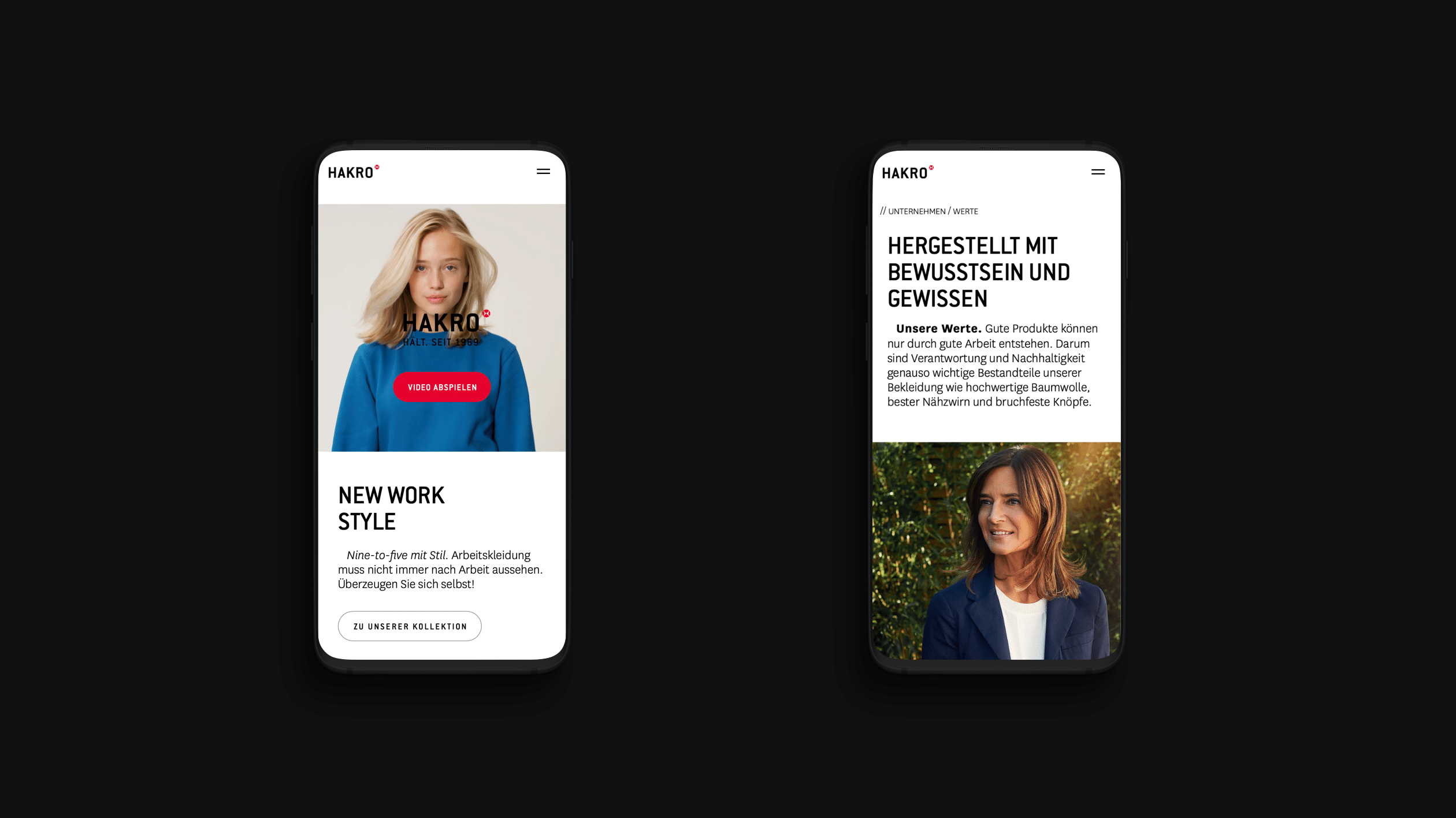 Zwei Smartphone Mockups mit der HAKRO Website für den Hakro Website Relaunch