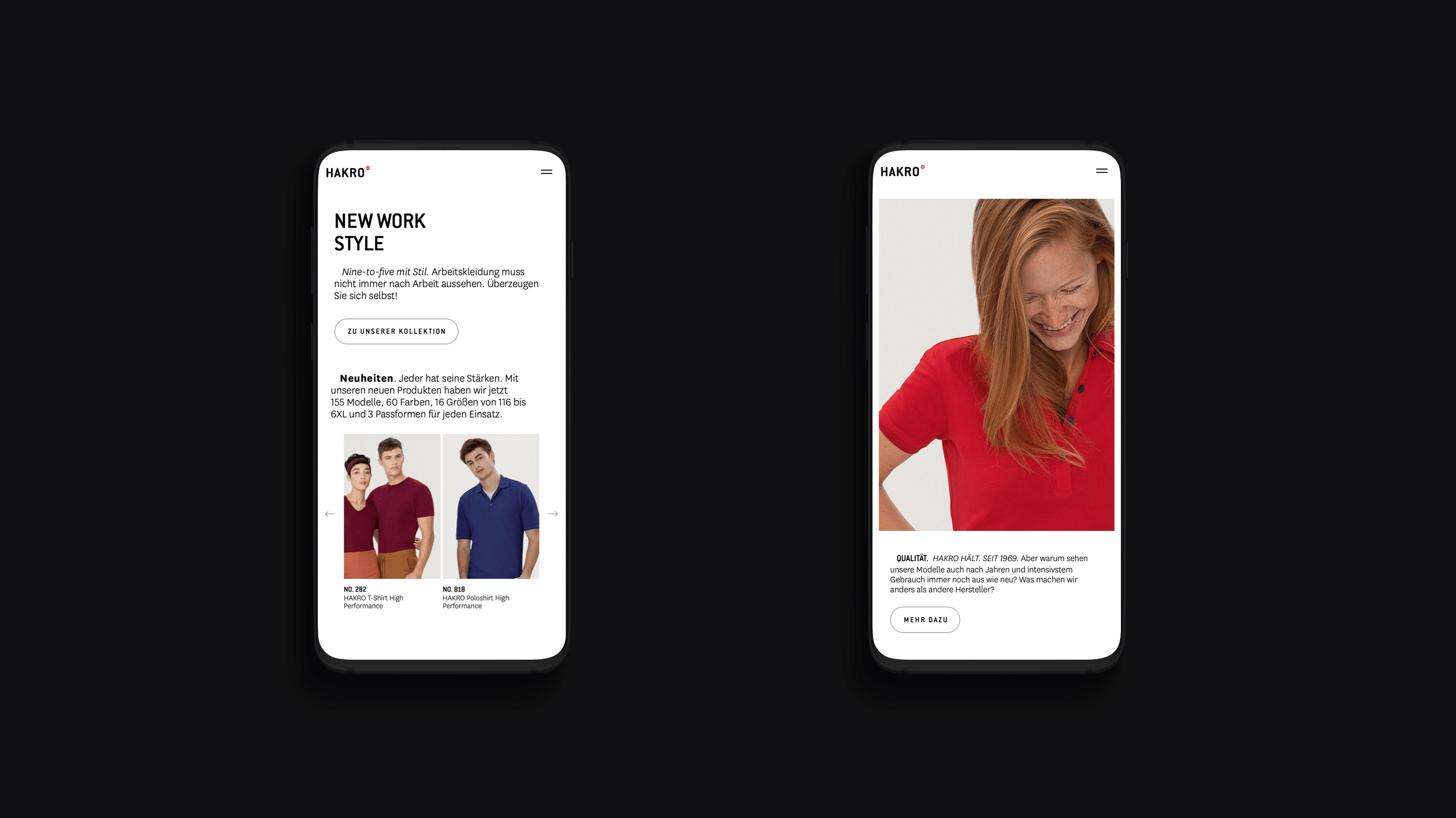 Zwei Smartphone Mockups mit der HAKRO Website für den Hakro Website Relaunch