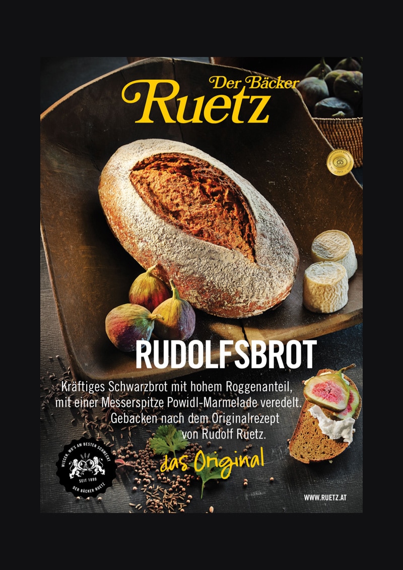 Plakat des Bäcker Ruetz im Rahmen des Rebrandings