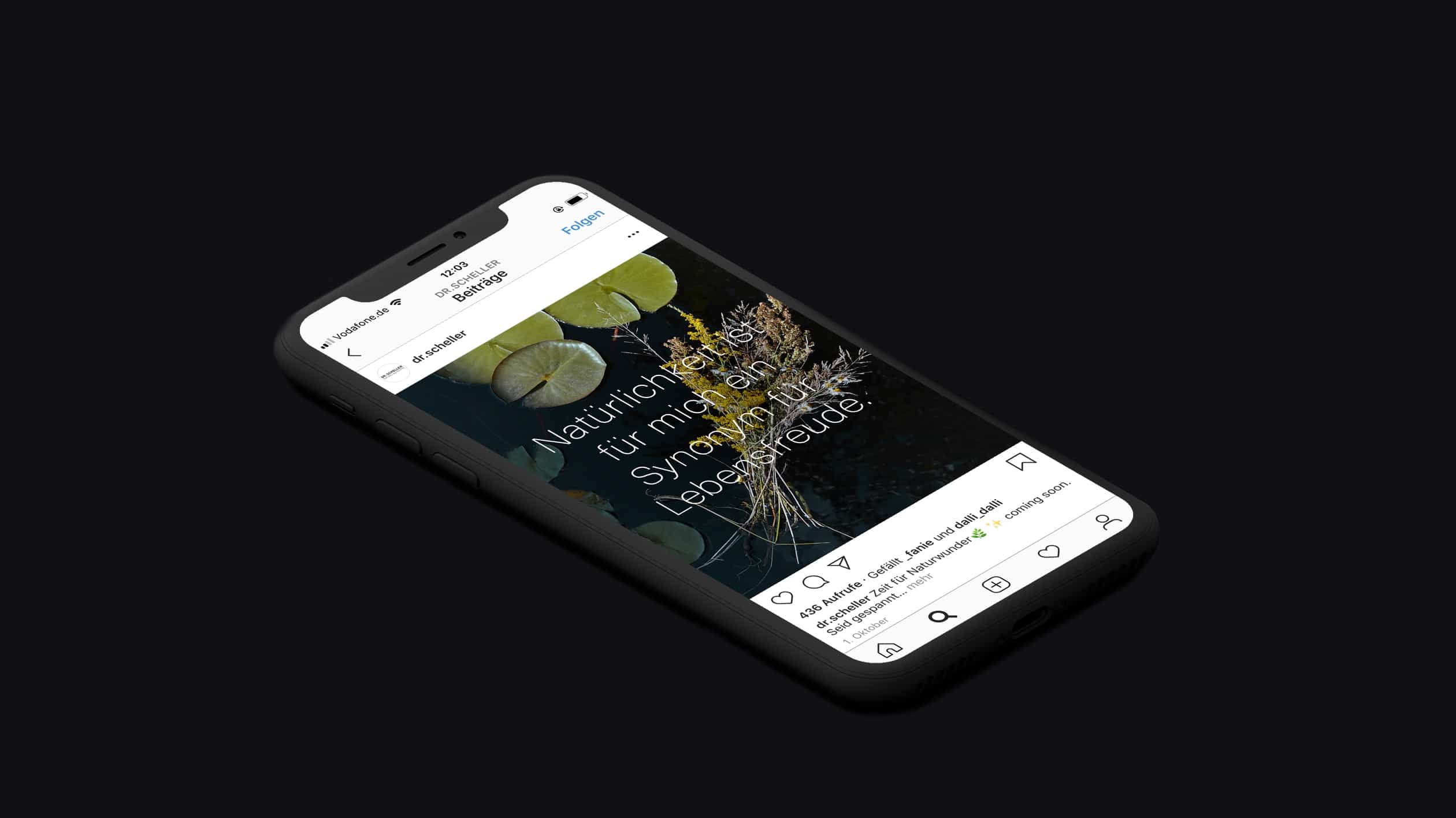 Ein Smartphone auf dem ein dr.scheller Instagram Post zu sehen ist