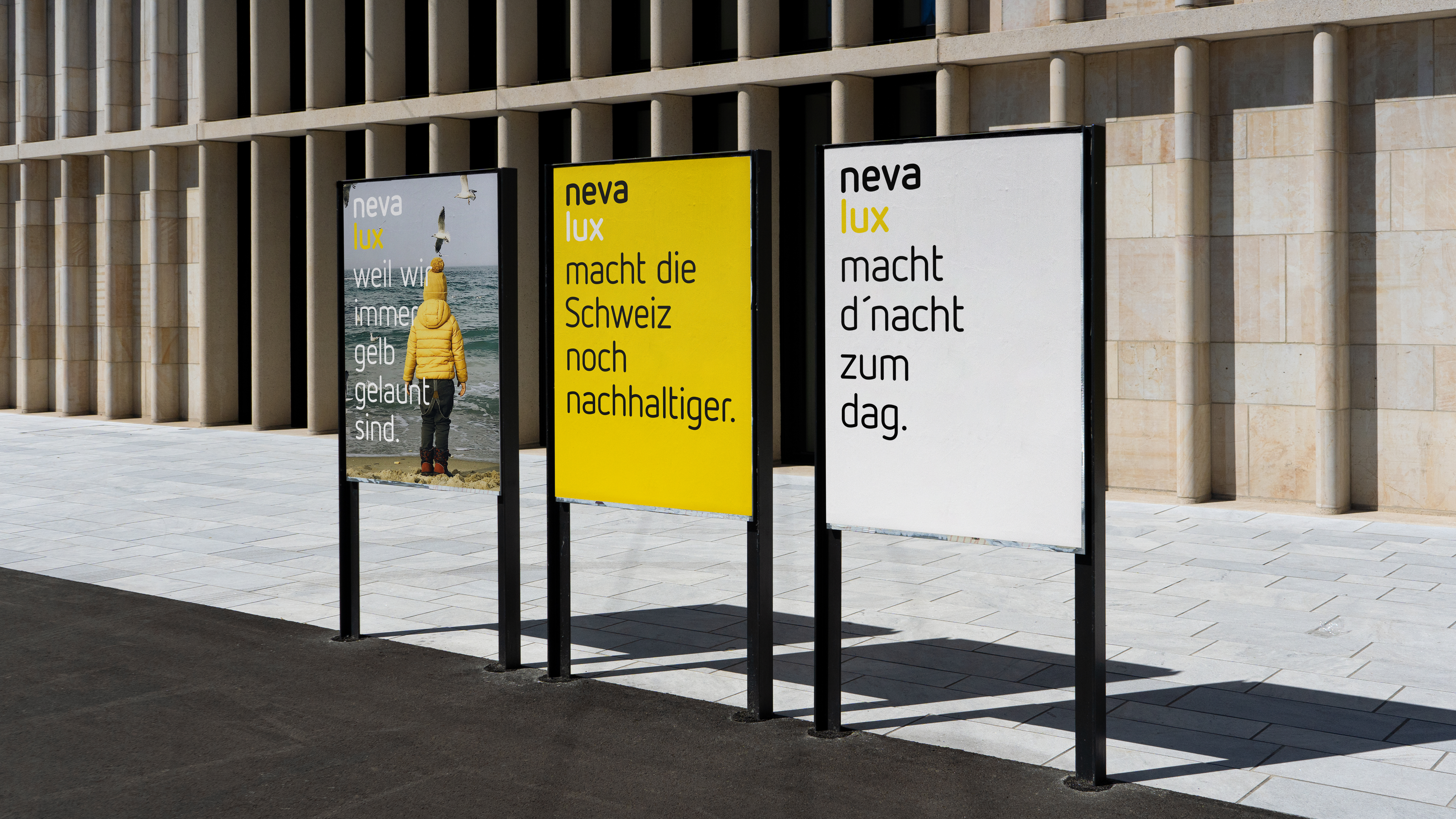 Three nevalux advertising boards